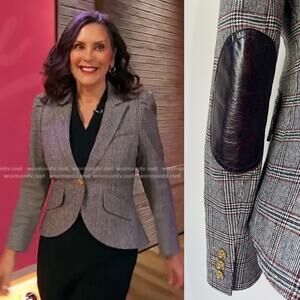 Smythe Duchess Blazer Jacket Grey Plaid Check Leather Elbow Patches Size Missing